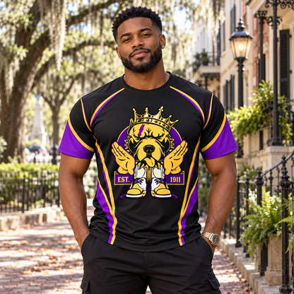 Omega Psi Phi 1911 Crowned Bulldog Black Purple & Gold All-Over Shirt