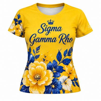 Sigma Gamma Rho Yellow Blue Floral All-Over Print Shirt