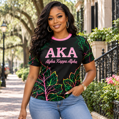 Alpha Kappa Alpha Black Neon Botanical All-Over Print Shirt