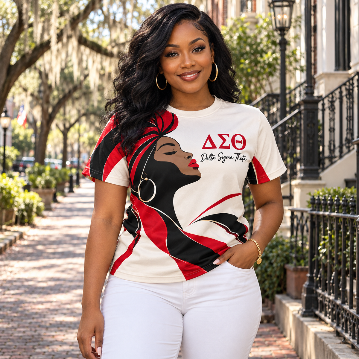 Delta Sigma Theta Queen Silhouette Red Black All-Over Shirt