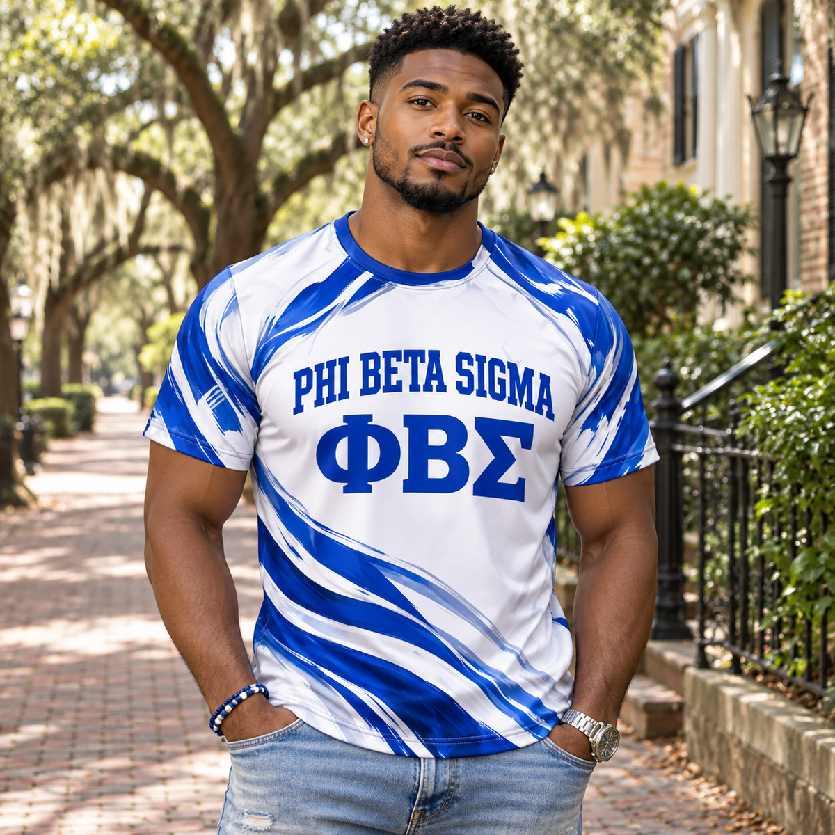 Phi Beta Sigma Royal Blue & White Brushstroke All-Over Shirt