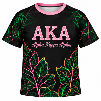 Alpha Kappa Alpha Black Neon Botanical All-Over Print Shirt