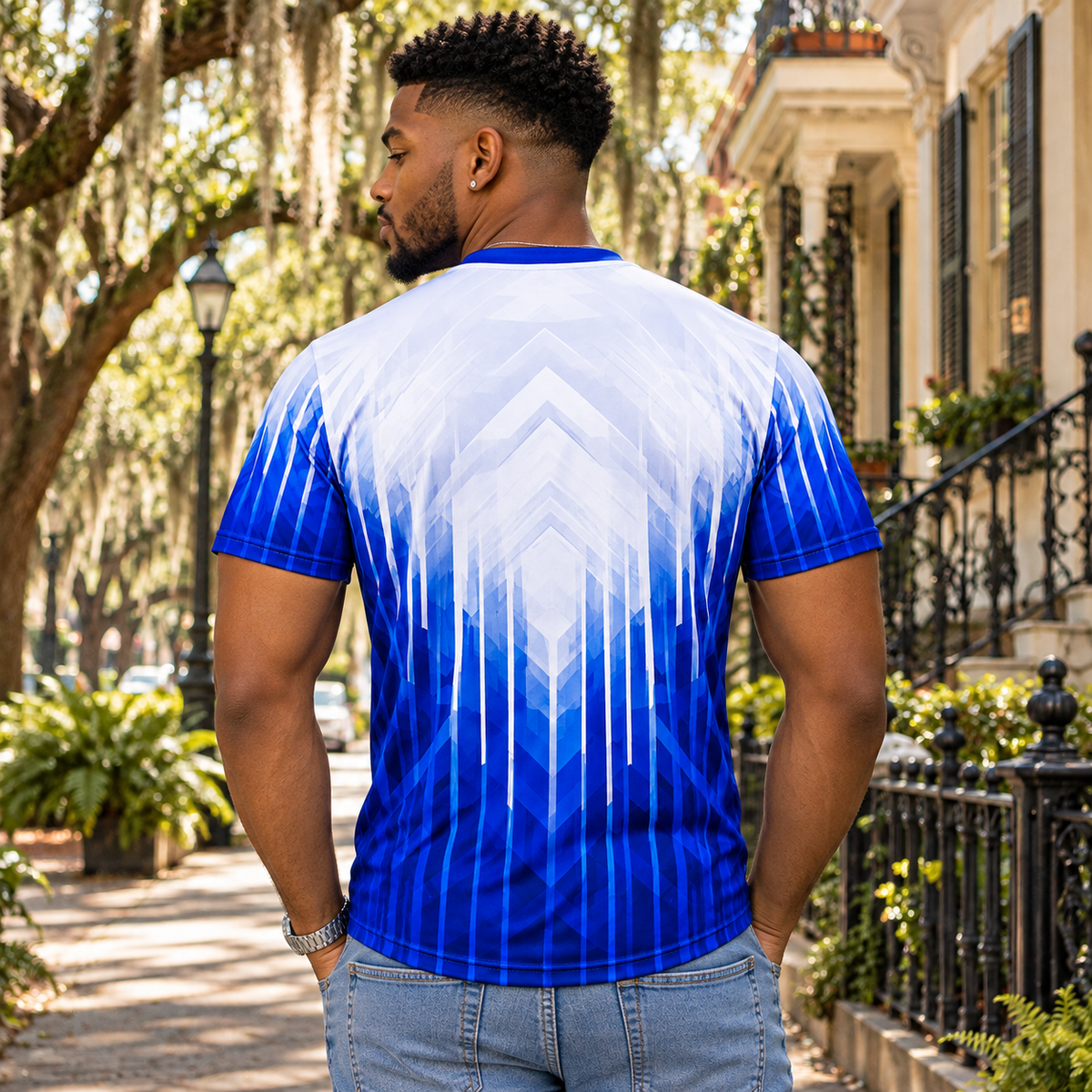 Phi Beta Sigma Royal Blue & White Geometric All-Over Shirt