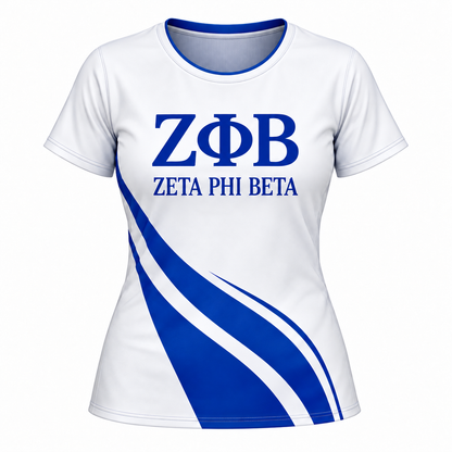 Zeta Phi Beta White & Royal Blue Wave All-Over Print Shirt