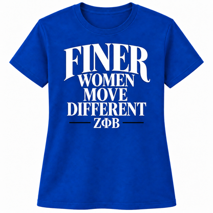 Zeta Phi Beta Finer Women Move Different Royal Blue T-Shirt