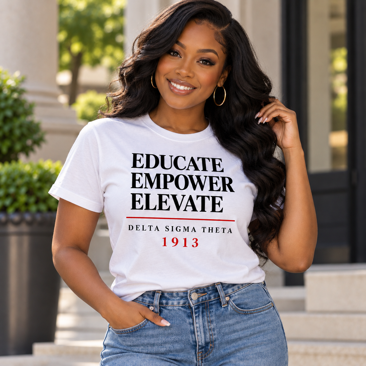 Delta Sigma Theta Educate Empower Elevate 1913 White T-Shirt