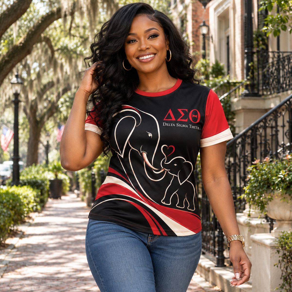 Delta Sigma Theta Elephant Love Red Black All-Over Shirt
