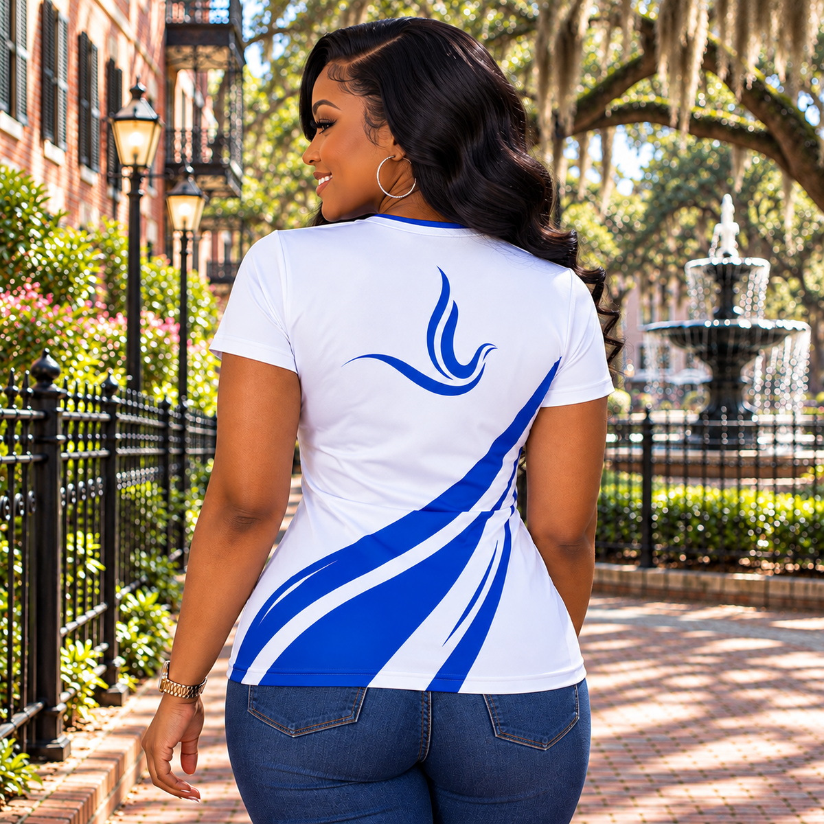 Zeta Phi Beta White & Royal Blue Wave All-Over Print Shirt