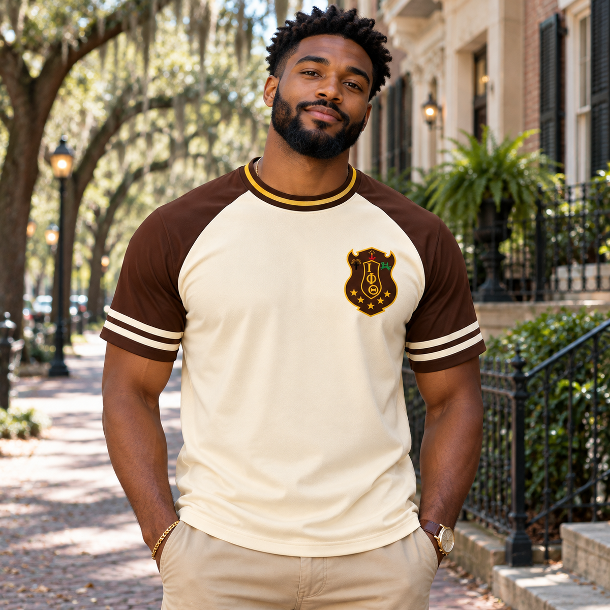 Iota Phi Theta Cream & Brown Heritage Crest T-Shirt
