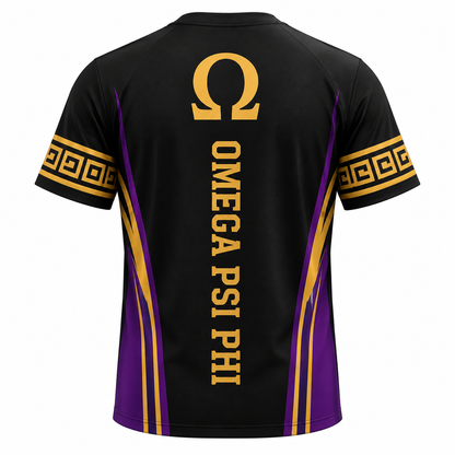 Omega Psi Phi Bulldog Black, Purple & Gold All-Over T-Shirt