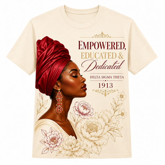 Delta Sigma Theta Empowered Educated Dedicated Cream T-Shirt product image from Sigma Graphics