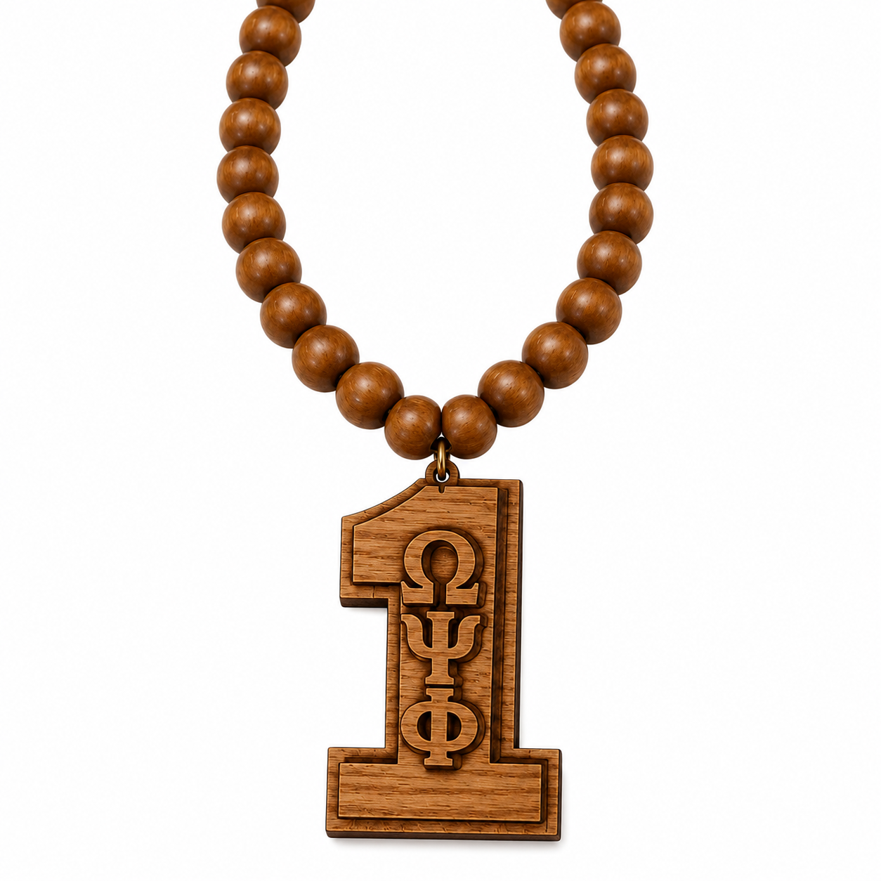 Omega Psi Phi Wooden Beaded Necklace with Number Pendant