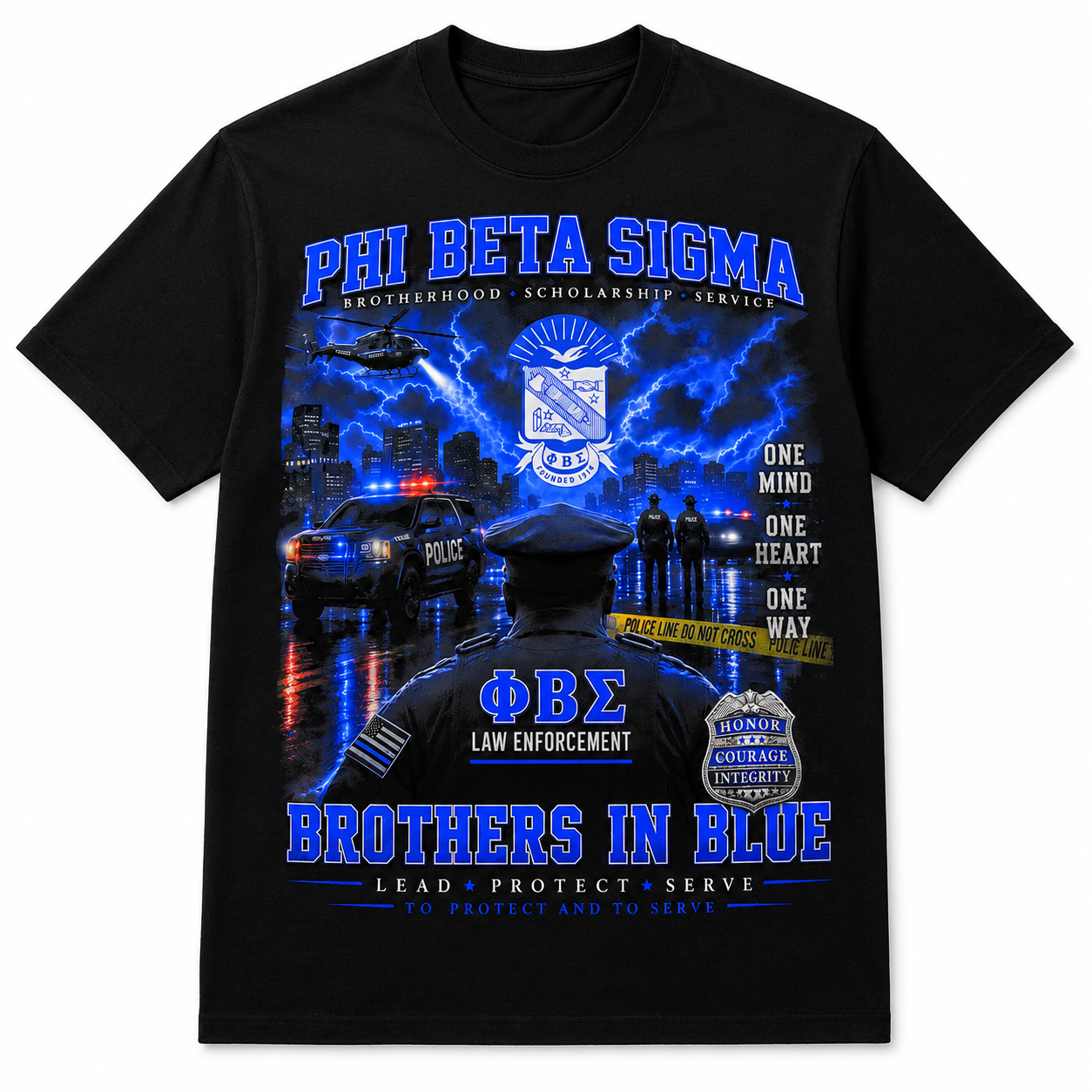 Phi Beta Sigma Brothers in Blue Law Enforcement Black T-Shirt