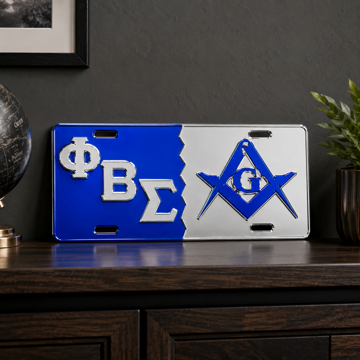 Phi Beta Sigma Masonic Blue and Silver License Plate