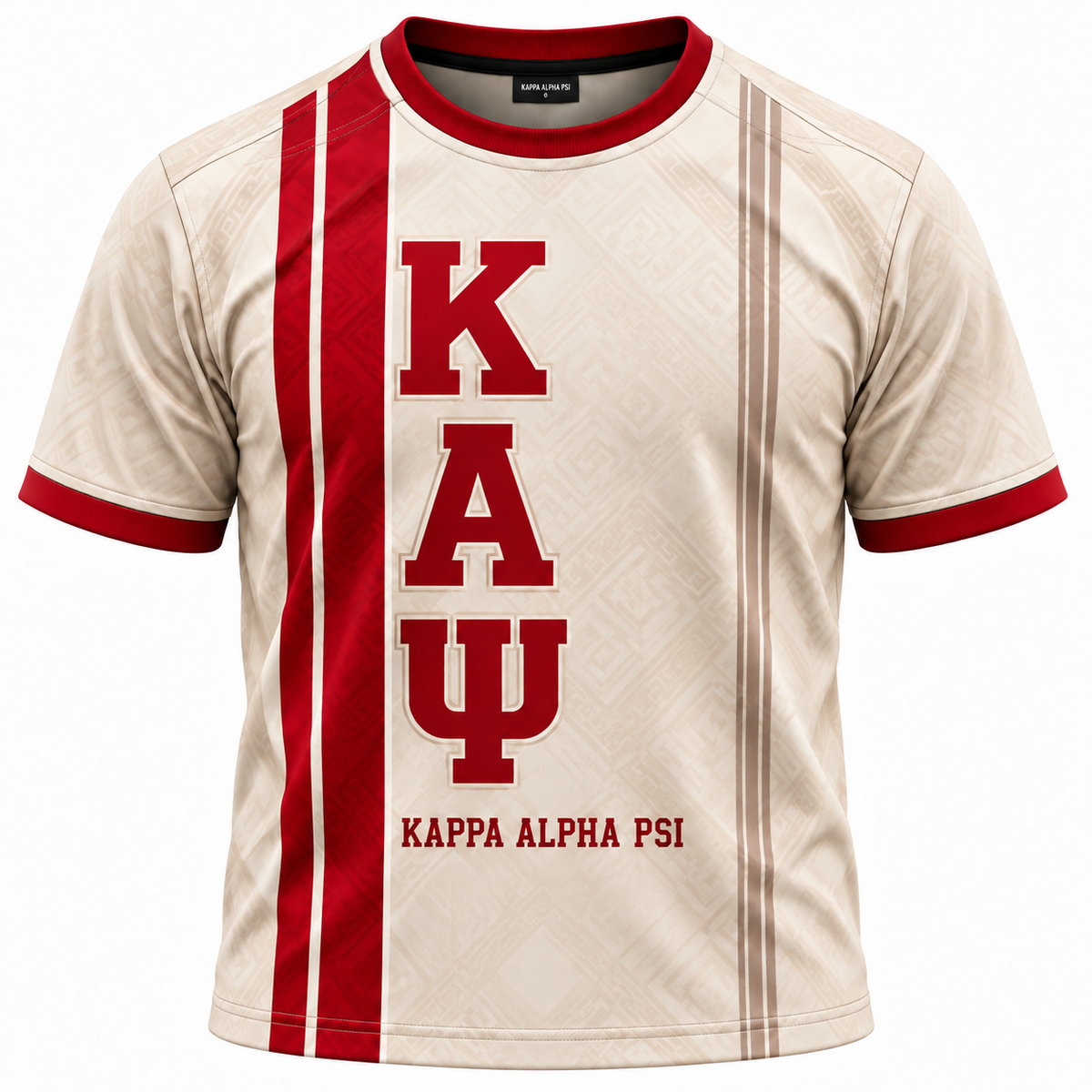Kappa Alpha Psi Cream & Crimson Vertical Greek Letters All-Over Print T-Shirt