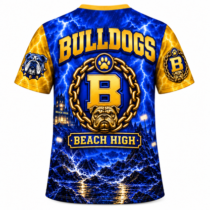 Beach High Bulldogs Blue & Gold All-Over Print T-Shirt
