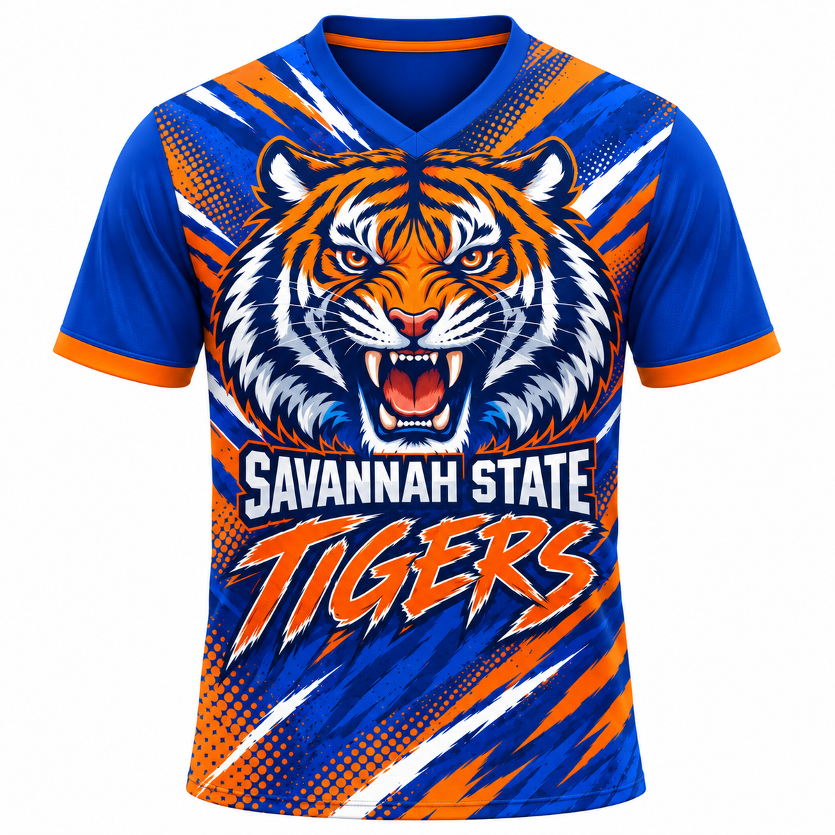 Savannah State Tigers The Den 1890 Blue & Orange All-Over Print T-Shirt