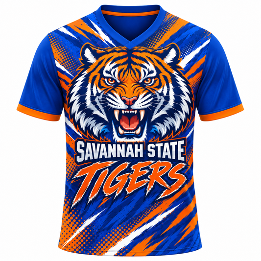 Savannah State Tigers The Den 1890 Blue & Orange All-Over Print T-Shirt