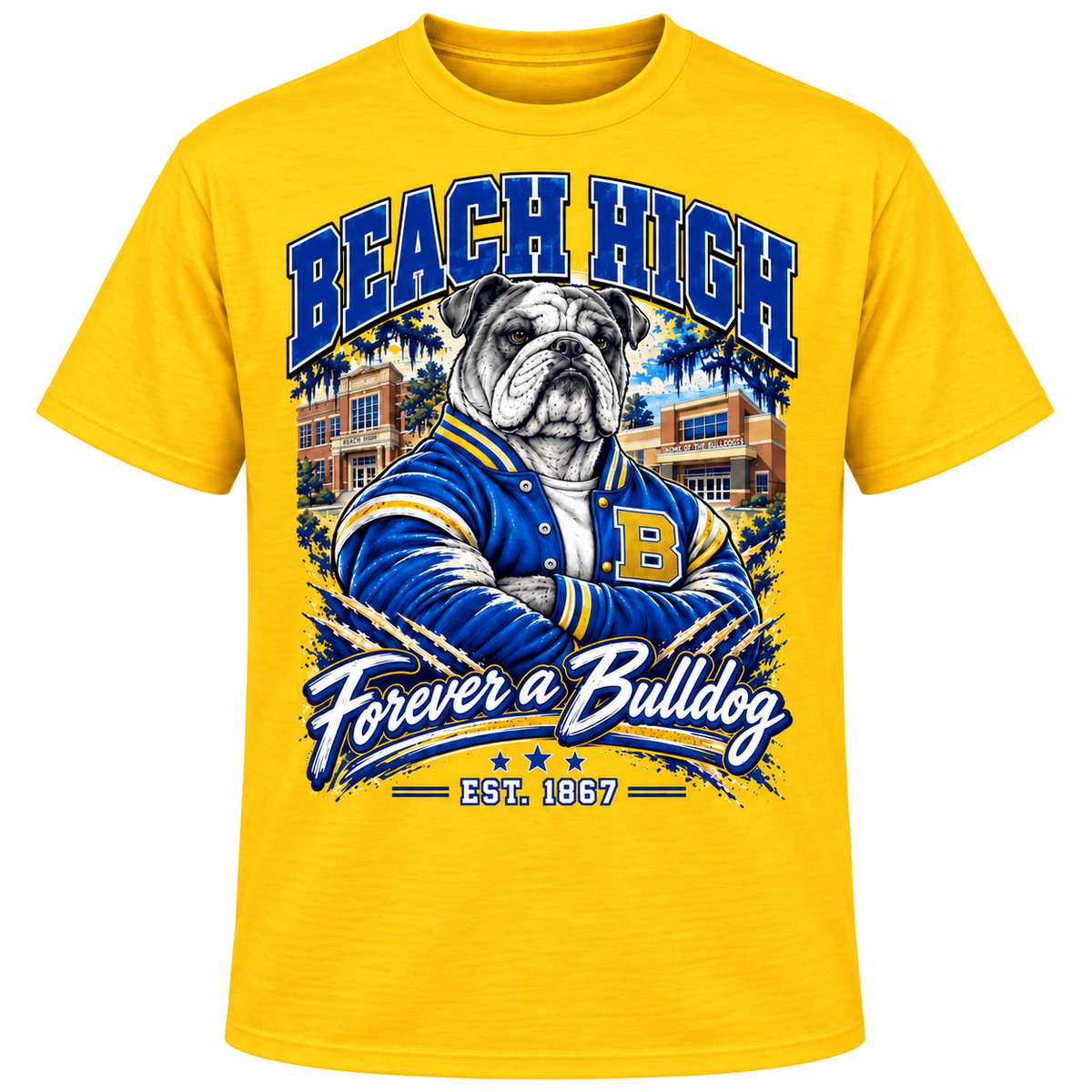 Beach High Bulldogs Forever a Bulldog Gold T-Shirt