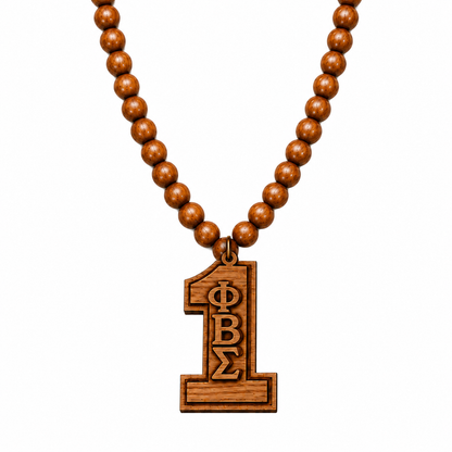 Phi Beta Sigma Wooden Beaded Necklace with Custom Number Pendant