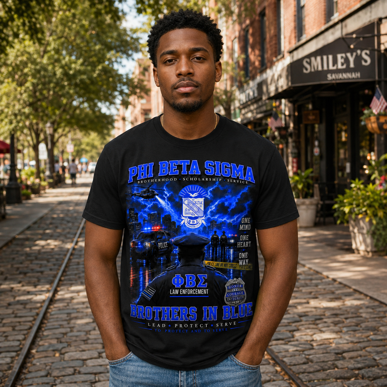 Phi Beta Sigma Brothers in Blue Law Enforcement Black T-Shirt