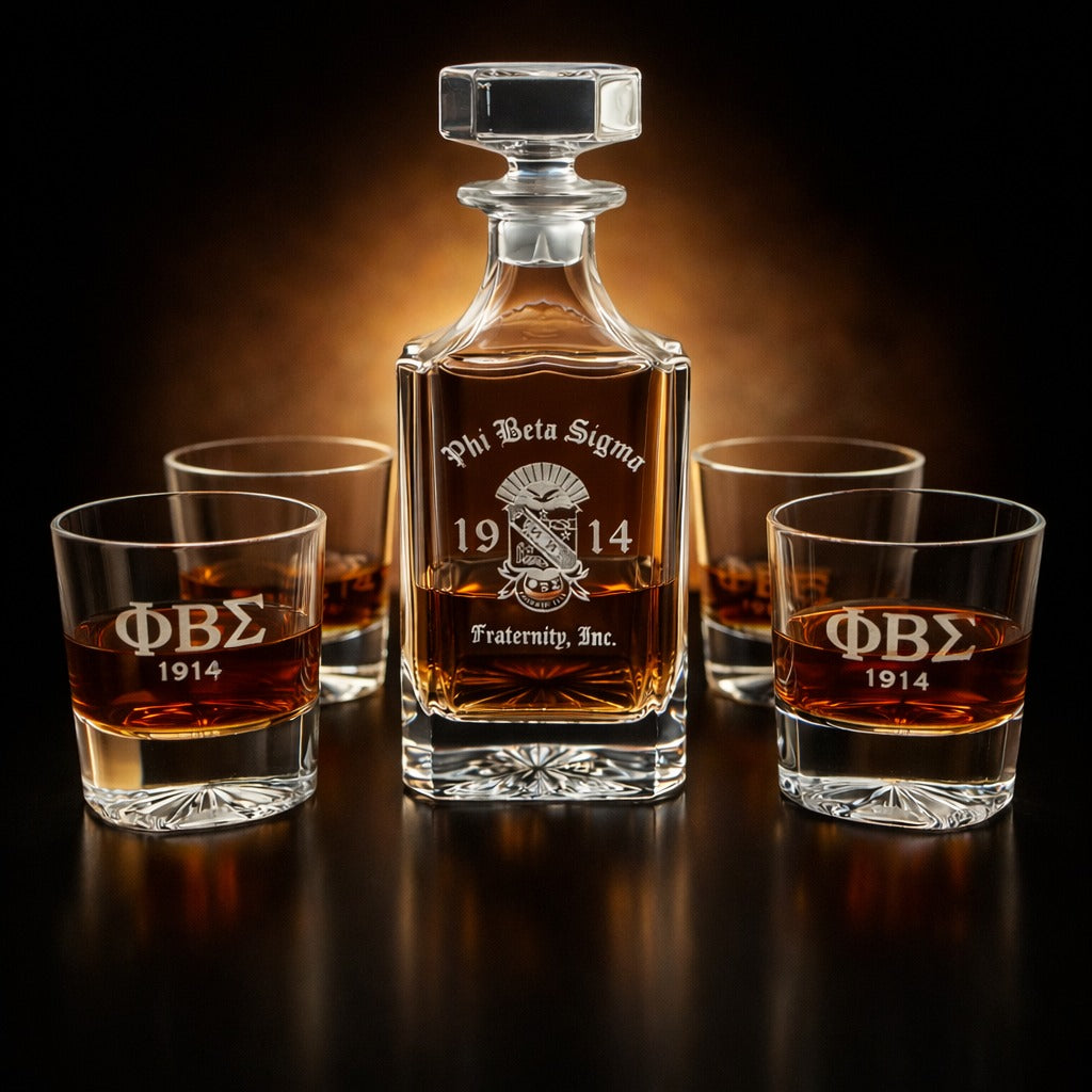 Phi Beta Sigma Decanter Set (1 Decanter + 4 Glasses, 1914 Design)