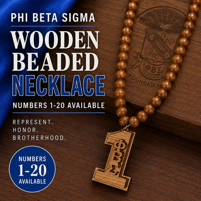 Phi Beta Sigma Wooden Beaded Necklace with Custom Number Pendant