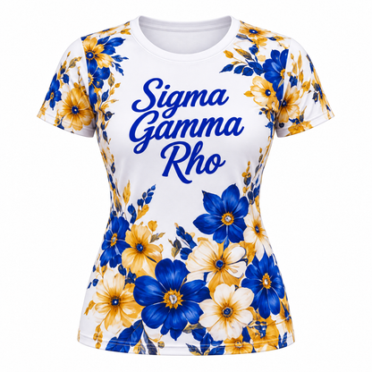 Sigma Gamma Rho Blue & Gold Floral All-Over Print Shirt
