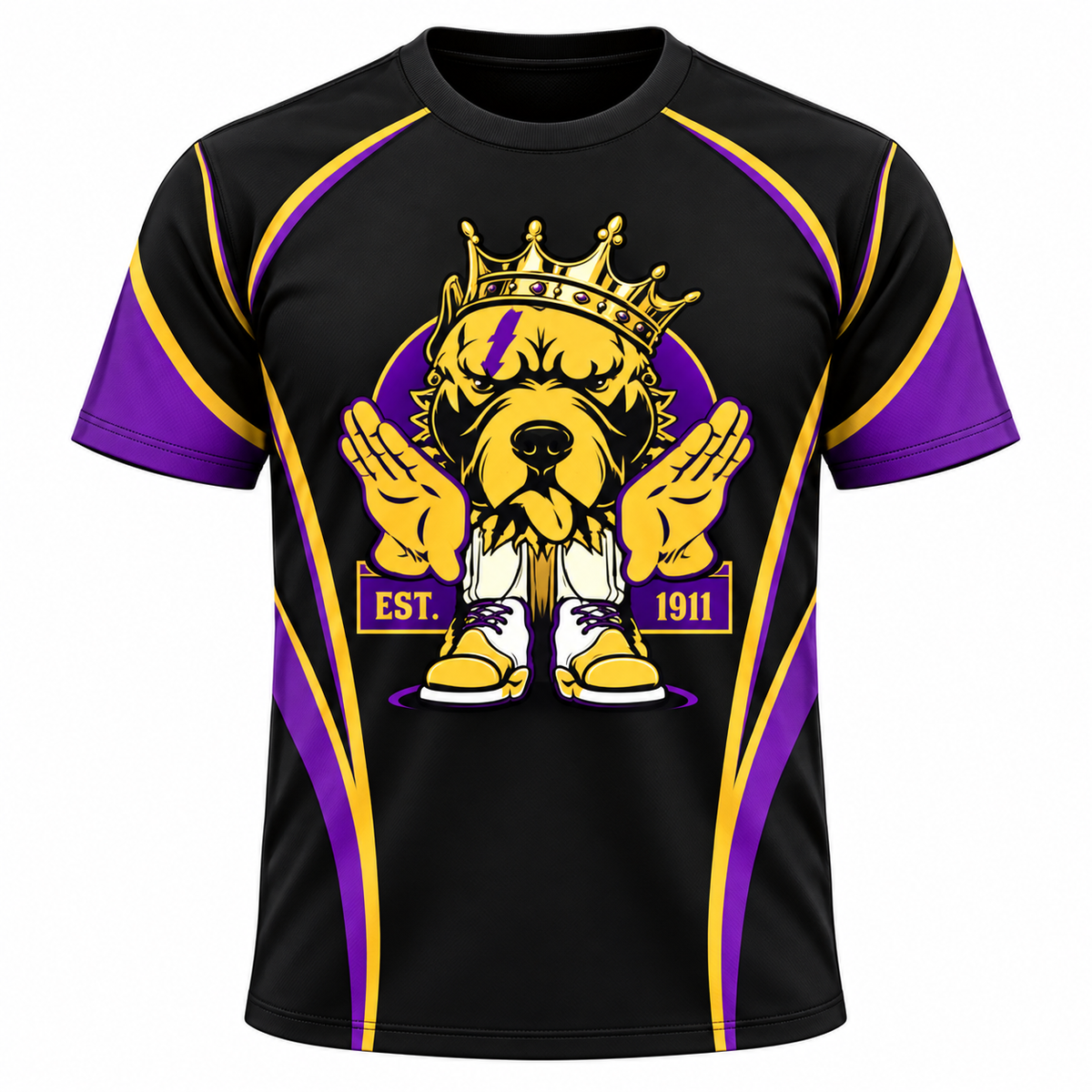 Omega Psi Phi 1911 Crowned Bulldog Black Purple & Gold All-Over Shirt
