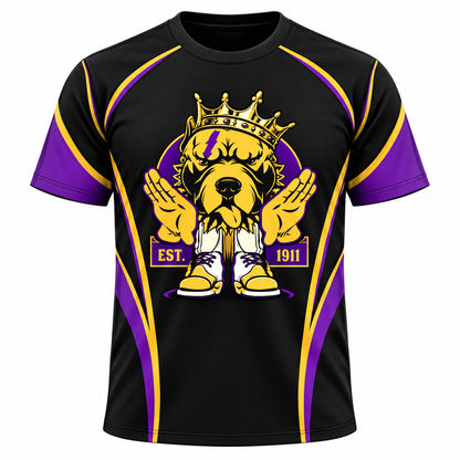 Omega Psi Phi 1911 Crowned Bulldog Black Purple & Gold All-Over Shirt
