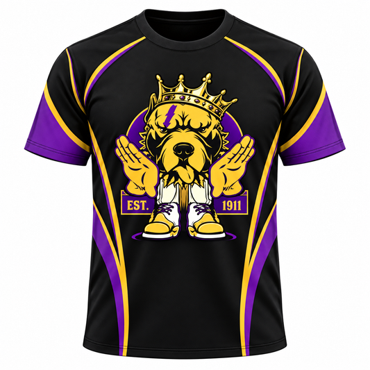 Omega Psi Phi 1911 Crowned Bulldog Black Purple & Gold All-Over Shirt