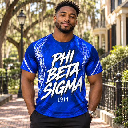 Phi Beta Sigma 1914 Blue & White Brushstroke All-Over Shirt