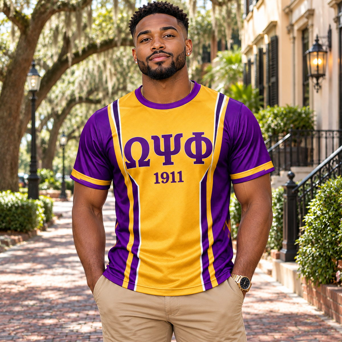Omega Psi Phi 1911 Purple & Gold Bulldog All-Over Shirt