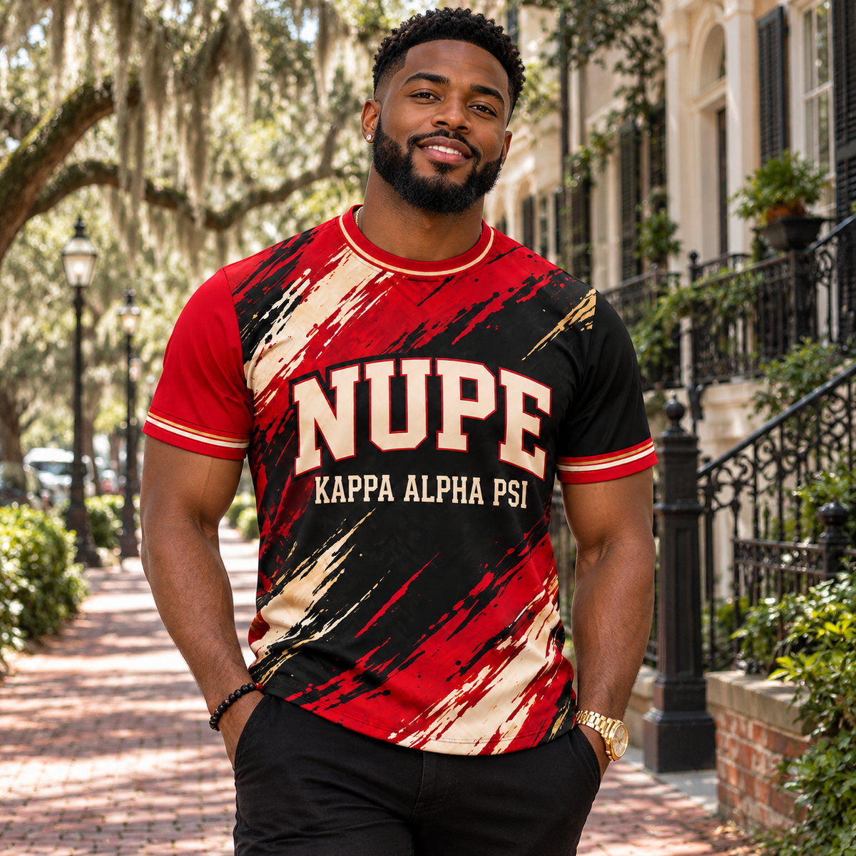 Kappa Alpha Psi NUPE Black, Crimson & Cream All-Over Print T-Shirt