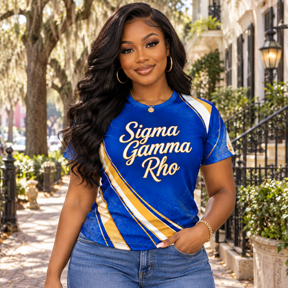 Sigma Gamma Rho Royal Blue Gold All-Over Print Shirt
