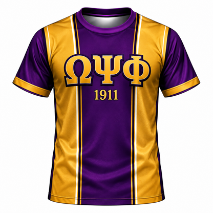 Omega Psi Phi 1911 Purple & Gold Greek Letter All-Over Shirt