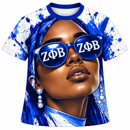 Zeta Phi Beta Blue Splash Diva All-Over Print Shirt