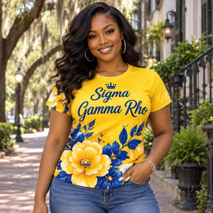 Sigma Gamma Rho Yellow Blue Floral All-Over Print Shirt