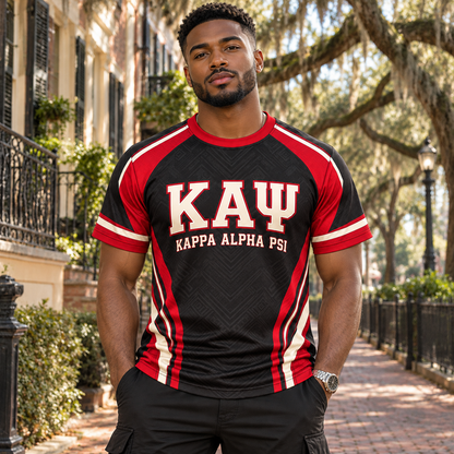 Kappa Alpha Psi Black & Crimson 1911 Crossed Canes All-Over Print T-Shirt