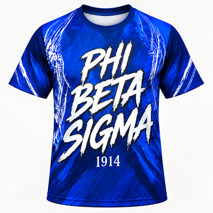 Phi Beta Sigma 1914 Blue & White Brushstroke All-Over Shirt
