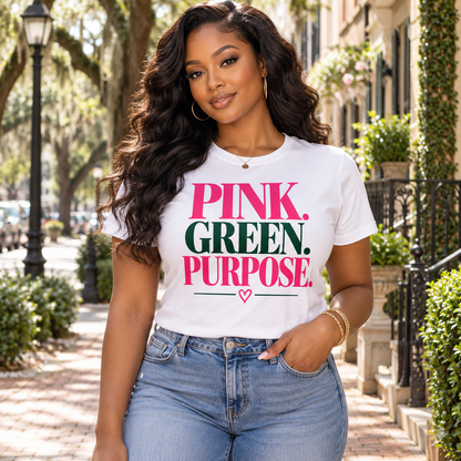 Alpha Kappa Alpha Pink Green Purpose White T-Shirt