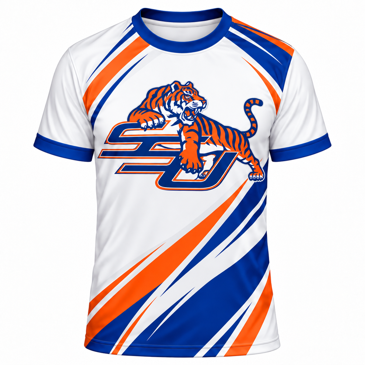 Savannah State University Tigers White Blue & Orange All-Over Print T-Shirt