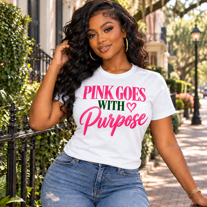 Alpha Kappa Alpha Pink Goes With Purpose White T-Shirt