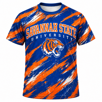 Savannah State University Tigers Blue & Orange All-Over Print T-Shirt
