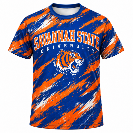 Savannah State University Tigers Blue & Orange All-Over Print T-Shirt
