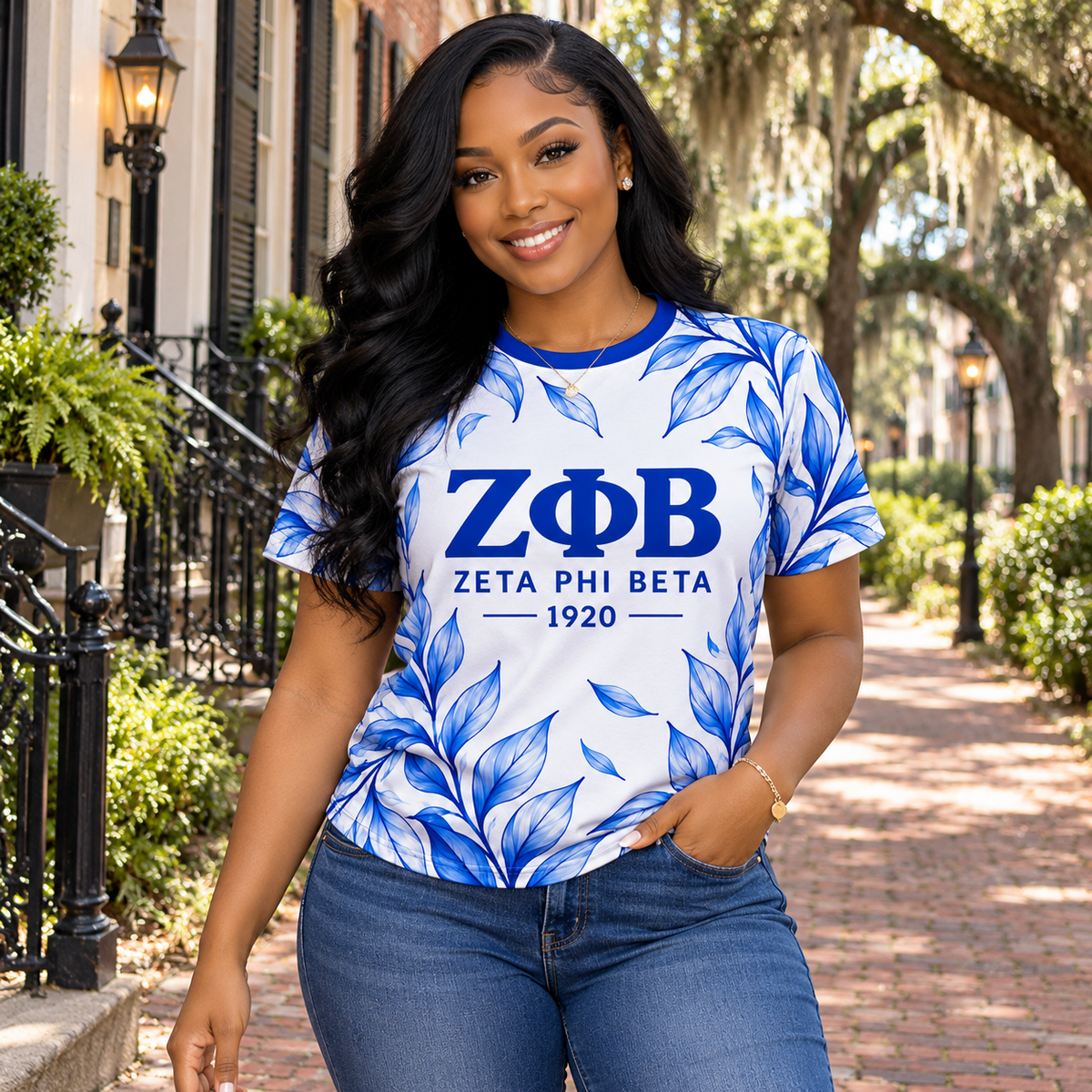 Zeta Phi Beta 1920 Blue Leaf All-Over Print Shirt