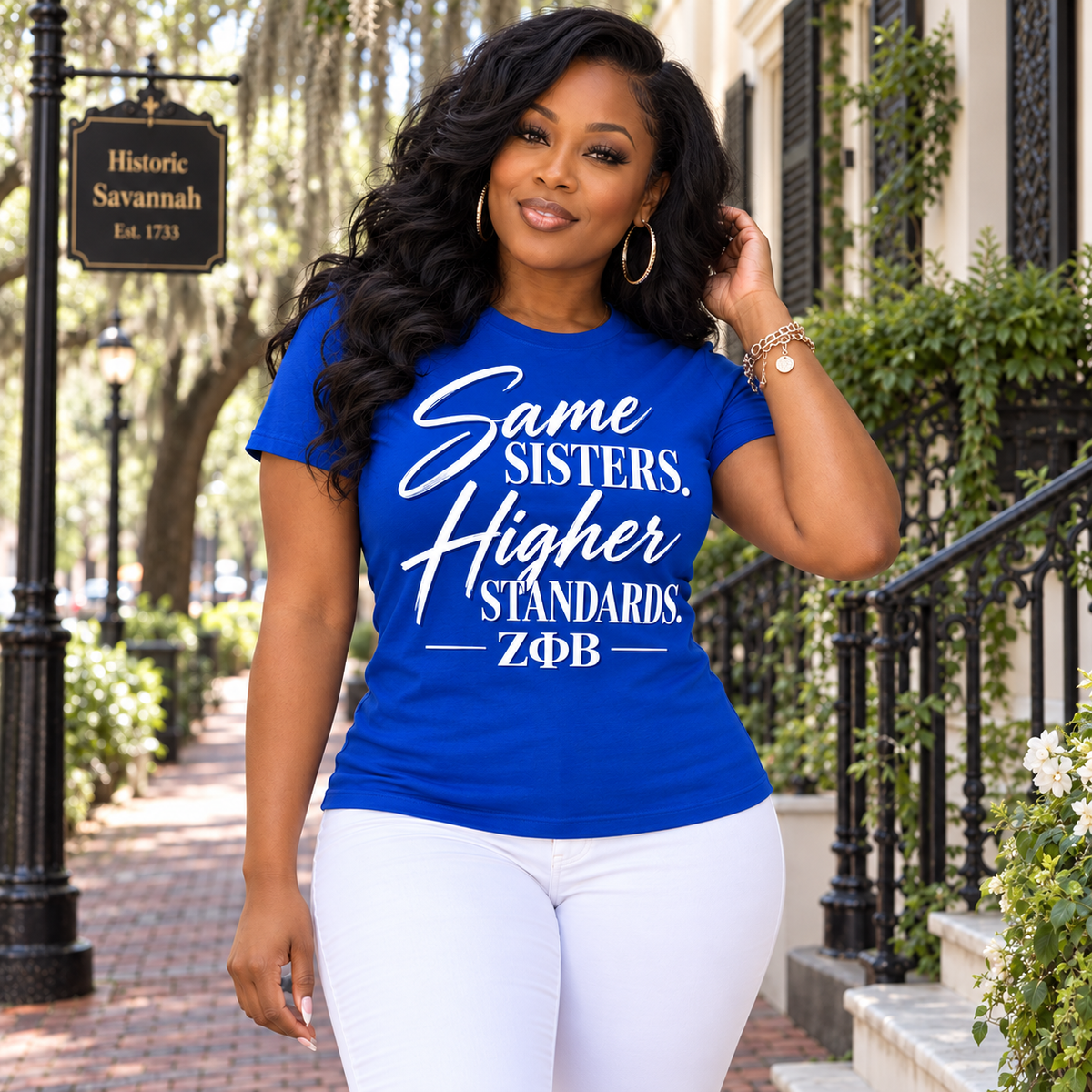 Zeta Phi Beta Same Sisters Higher Standards Royal Blue T-Shirt