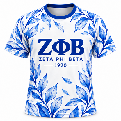 Zeta Phi Beta 1920 Blue Leaf All-Over Print Shirt