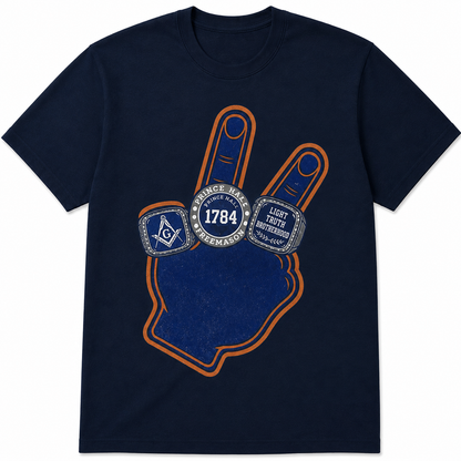 Navy Prince Hall Freemason T-shirt with vintage Masonic hand and ring-style 1784 graphic