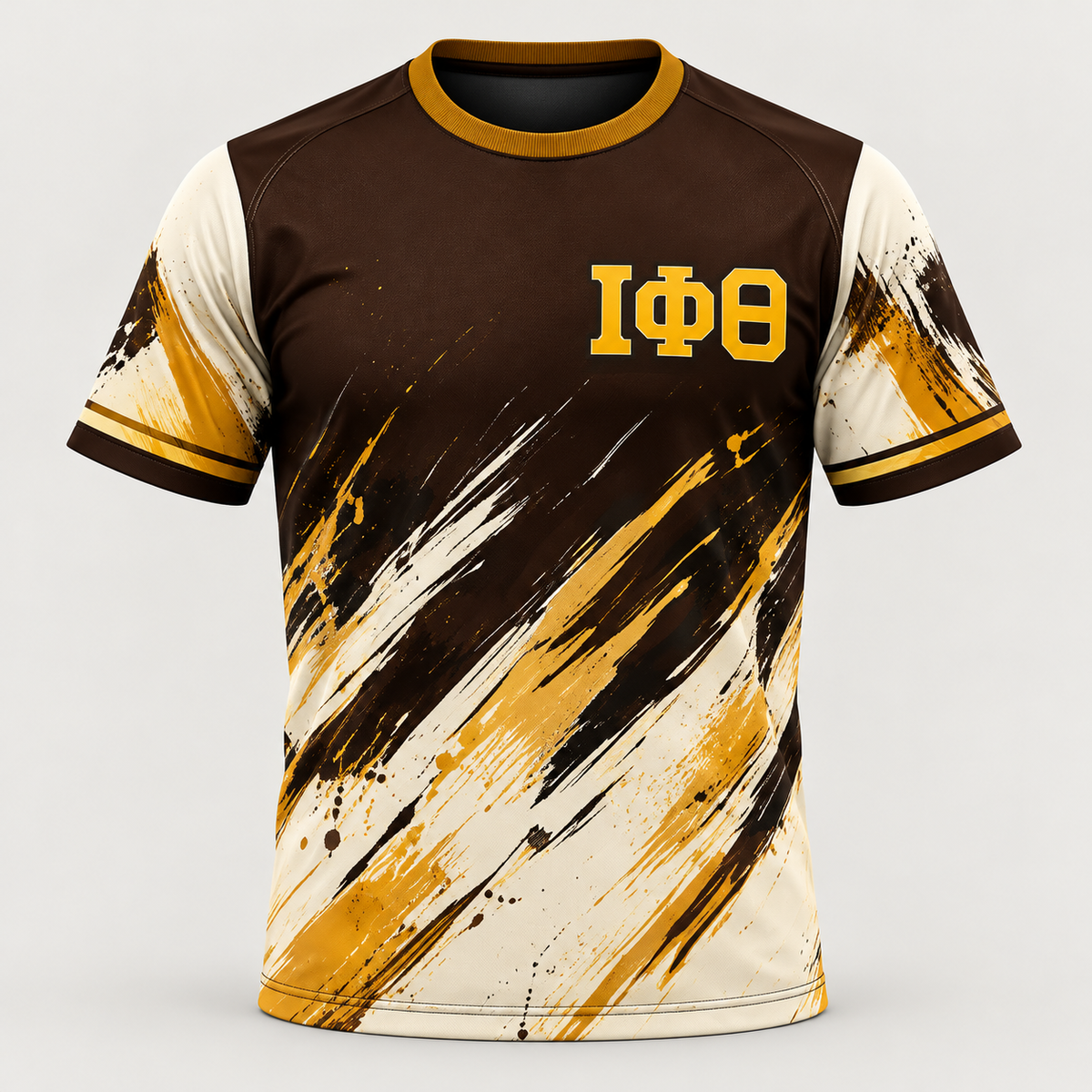 Iota Phi Theta Brown & Gold Brushstroke All-Over T-Shirt